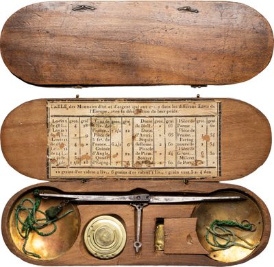 un coffret en bois contenant un instrument ancien