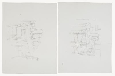 deux dessins représentant un bâtiment sur fond blanc et un dessin représentant un bâtiment sur fond blanc
