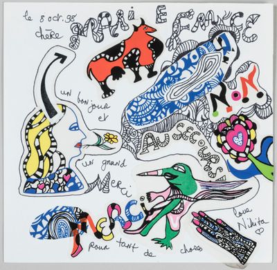a drawing of a group of animals on a white surface