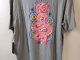 grey t - shirt with pink snake and flowers on it