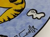 a picture of a painting of a cat on a surfboard