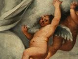 an image of a painting of two angels and a baby on a cloud