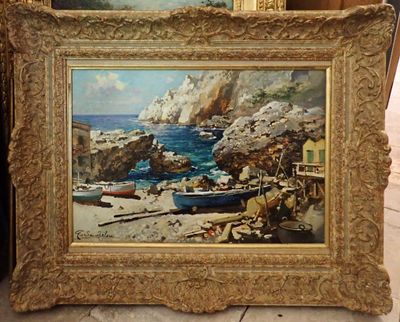 a picture of a painting of a boat on the beach