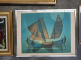 a picture of a picture of a boat and a painting on the wall