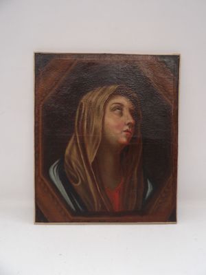 une peinture à l'huile représentant une femme portant un voile sur la tête