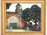 a painting of a group of people playing baseball