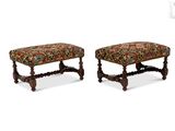 a pair of 19th century walnut stools with upholstered upholstered seats