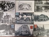 many old postcards with pictures of buildings on them