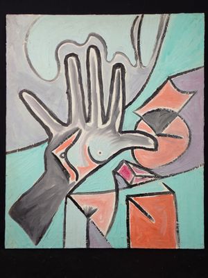 un tableau représentant une main sortant d'une boîte