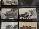 several old black and white photographs of people and animals on rocks