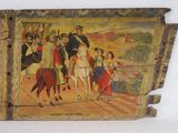 a picture of a painting on a wall of people riding horses