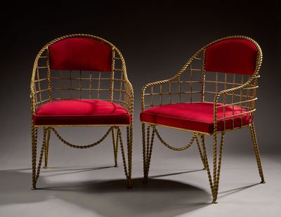 Travail égyptien Paire de fauteuils gondole en cordage de fe…