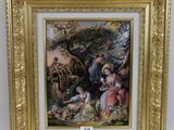 un tableau représentant un homme et une femme dans un décor boisé