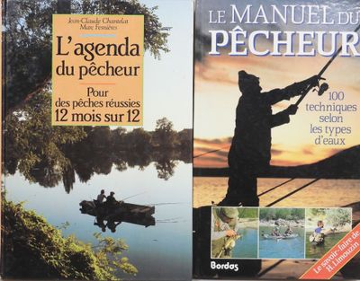 two books on the cover of a book about a man fishing