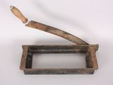 a wooden box with a handle and a handle on it