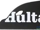 a black and white picture of a saw blade with the word hutta on it