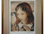 painting of a young girl with red hair and a white shirt