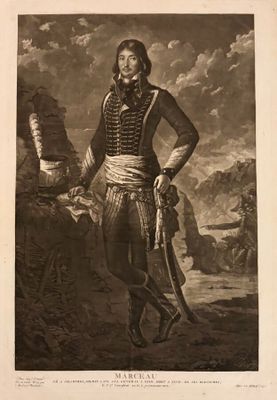 un vieux dessin en noir et blanc représentant un homme en uniforme militaire