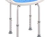 an image of a bath bench with a blue seat