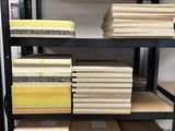 the shelves are filled with many different types of books