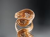 a close up of a gold and silver ring with diamonds