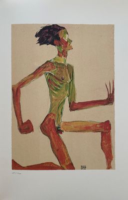 Egon Schiele - Kneeling Male Nude in profile