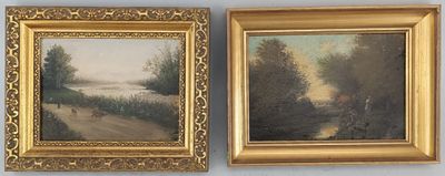 Ecole française du XXe. Deux huiles sur panneaux. - Photo 1