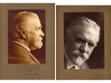 deux photos en noir et blanc d'un homme portant une moustache et une barbe