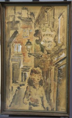 une image d'une peinture représentant une femme marchant dans une rue