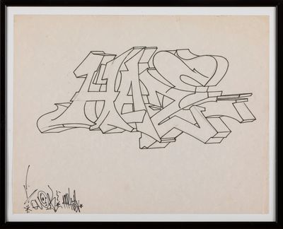 a drawing of a piece of graffiti on a piece of paper