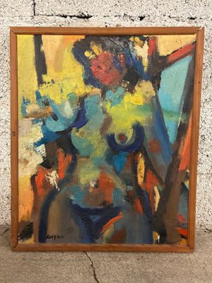 une image d'un tableau représentant une femme en robe bleue