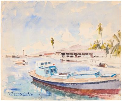 une peinture à l'aquarelle d'un bateau dans l'eau