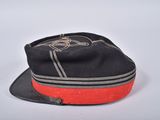a black hat with a red band and a black hat with a red band