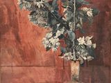 a painting of flowers in a vase on a table