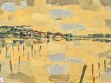une peinture représentant une peinture d'un champ jaune