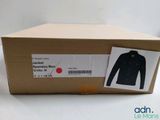 the back of a cardboard box with a picture of a black jacket on it