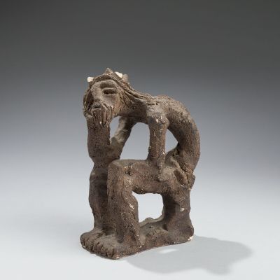 ÉCOLE XXÈME SIÈCLE Le penseur Terre cuite peinte, manques