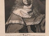 an engraving of a portrait of a man wearing a cloak