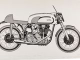 un dessin en noir et blanc représentant une moto sur fond blanc