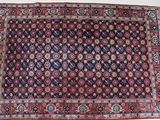 Un tapis persan ancien est posé sur une surface blanche