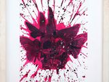 painting of a red flower in a white frame on a wall