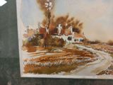 a picture of a painting of a country road