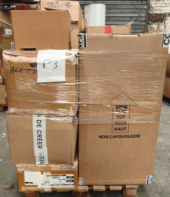 many boxes stacked on top of each other on a pallet