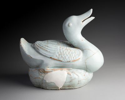 a white bird that is sitting on top of a bowl