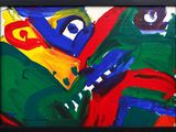 painting of colorful abstract shapes on a white background