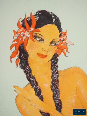 painting of a woman with braids and a flower in her hair