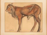 dessin représentant une vache brune debout devant un fond blanc