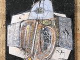 a picture of a painting on a cork board on the wall