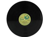 a black vinyl record with a yellow label on it