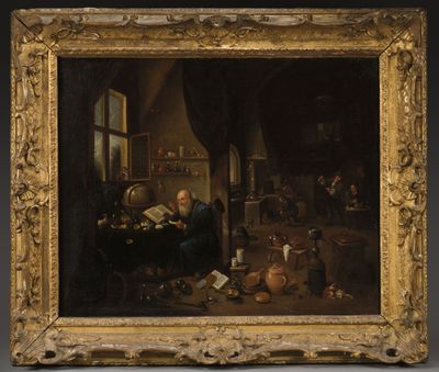 an image of a painting of a man sitting at a table in a room